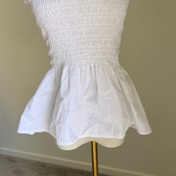Gap White Smocked Peplum Top Ruffle Strap Square Neck Cotton Blouse Medium Tall - Picture 3 of 6